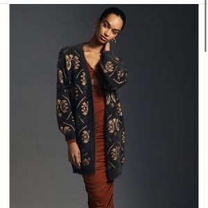 Anthropologie Maeve metallic cardigan sweater eyelash
